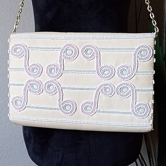 Vintage WALBAXG British Hong Kong Hand Beaded Leather Shoulder Bag Clutch Purse. - Picture 3 of 16